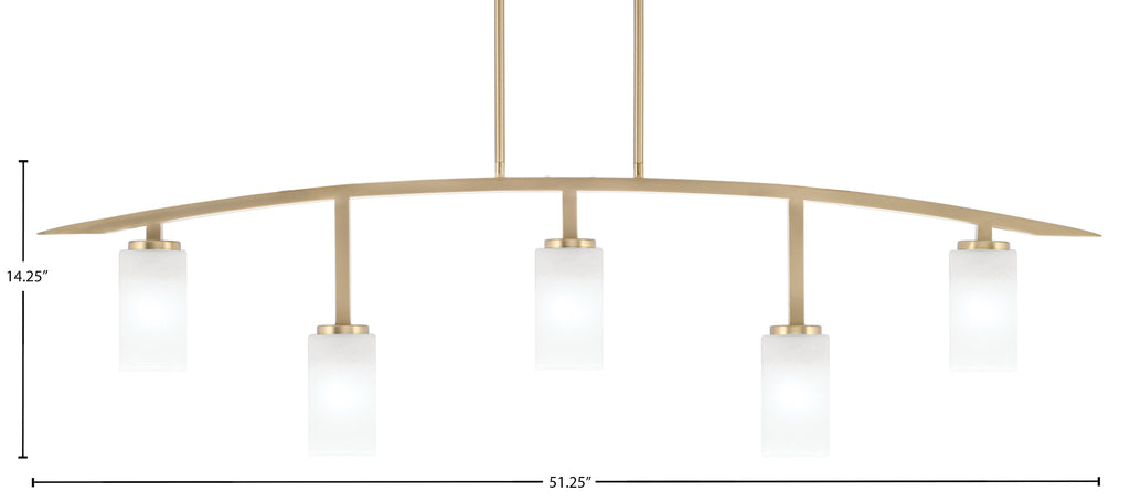 Kurve Five Light Bar in New Age Brass with Square White Marble Shade