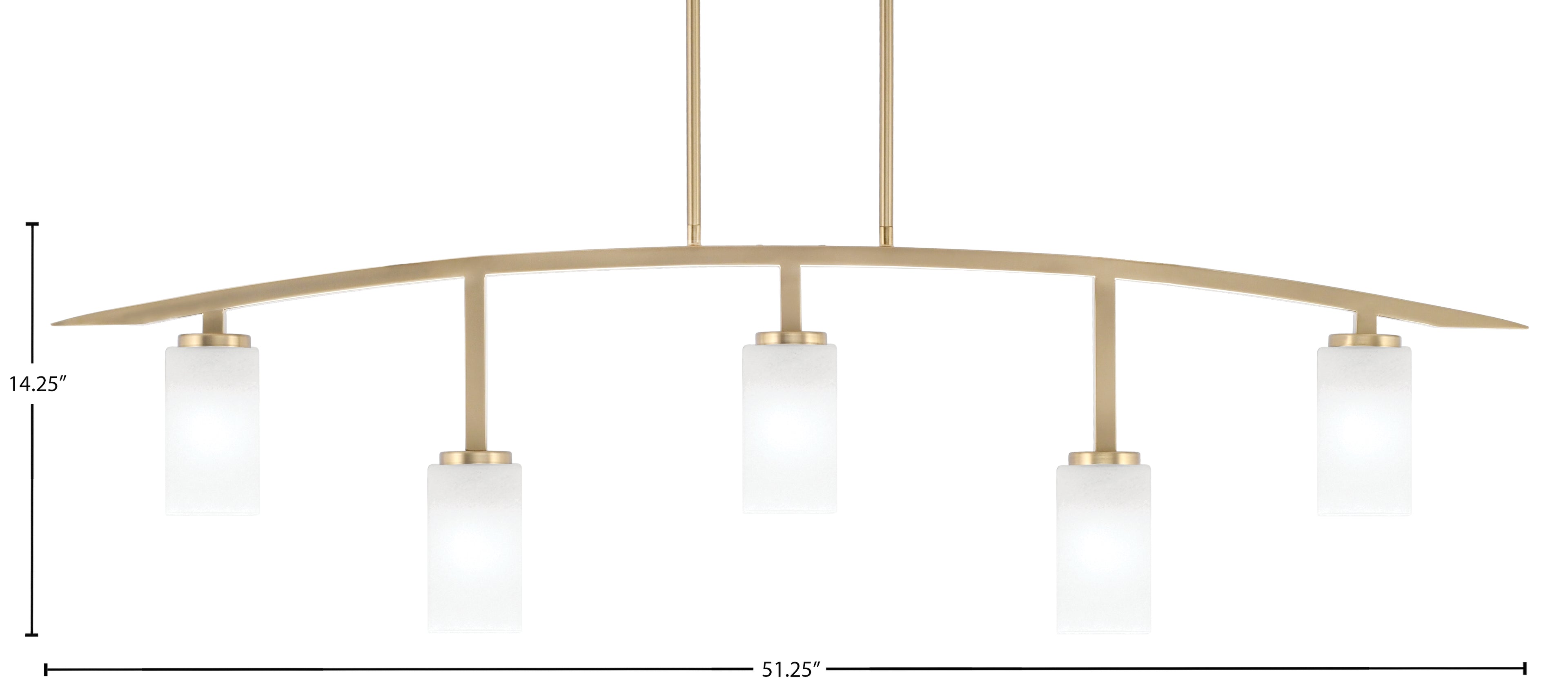 Kurve Five Light Bar in New Age Brass with Square White Marble Shade