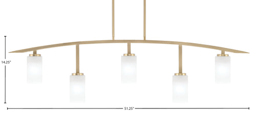 Kurve Five Light Bar in New Age Brass with Square White Marble Shade