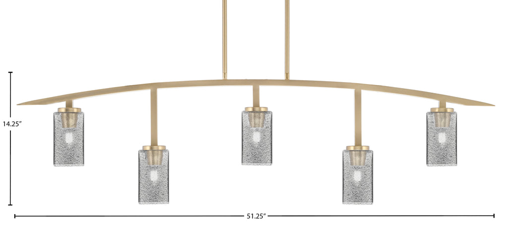 Kurve Five Light Bar in New Age Brass with Square Smoke Bubble Shade