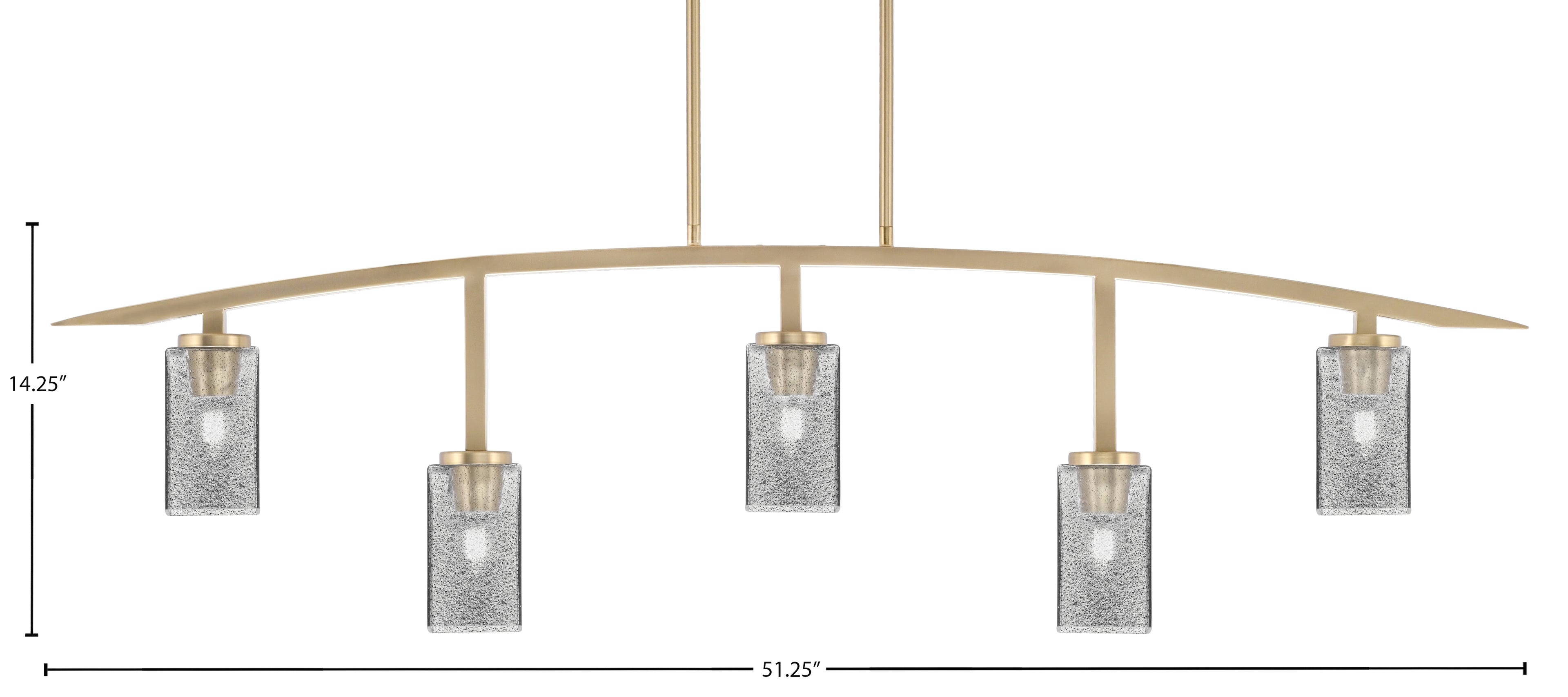 Kurve Five Light Bar in New Age Brass with Square Smoke Bubble Shade