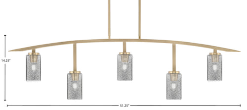 Kurve Five Light Bar in New Age Brass with Square Smoke Bubble Shade