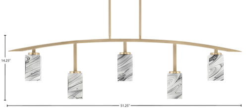 Kurve Five Light Bar in New Age Brass with Square Onyx Swirl Shade