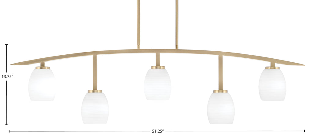 Kurve Five Light Bar in New Age Brass with White Linen Shade