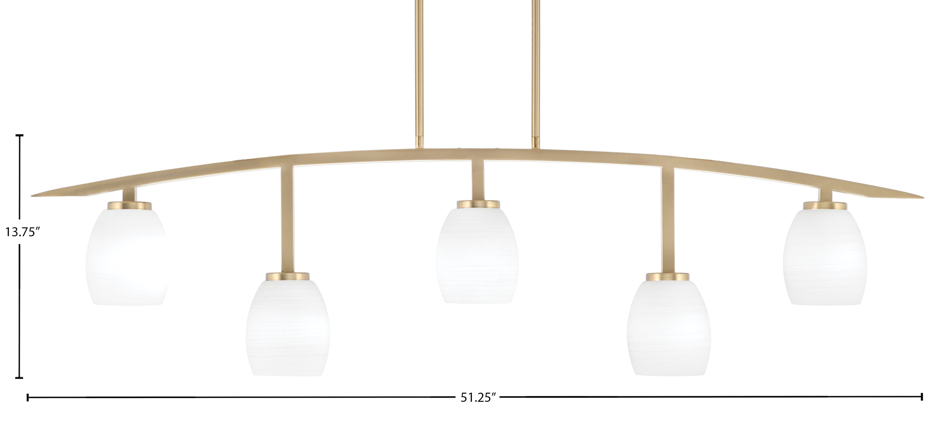 Kurve Five Light Bar in New Age Brass with White Linen Shade