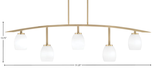 Kurve Five Light Bar in New Age Brass with White Linen Shade