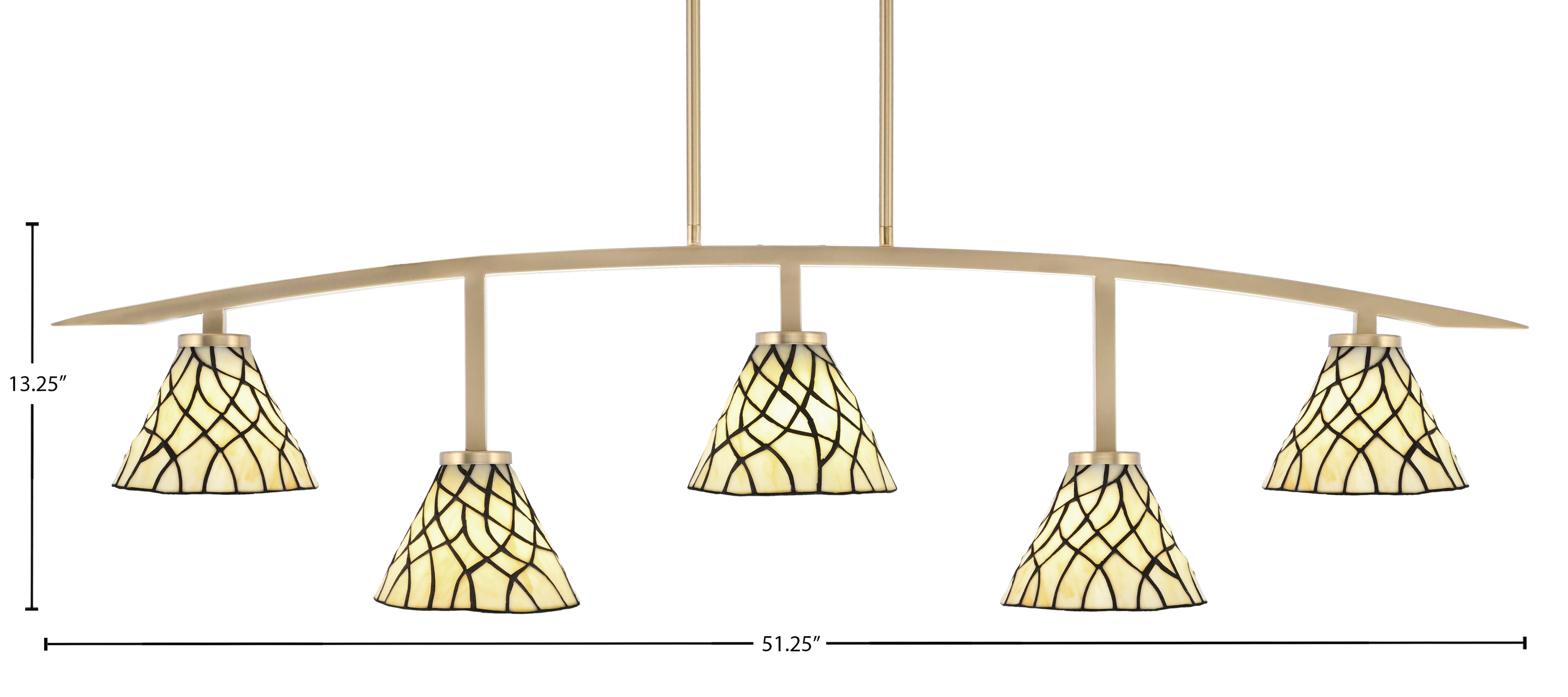 Kurve Five Light Bar in New Age Brass with Sandhill Art Glass Shade