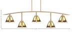 Kurve Five Light Bar in New Age Brass with Zion Art Glass Shade