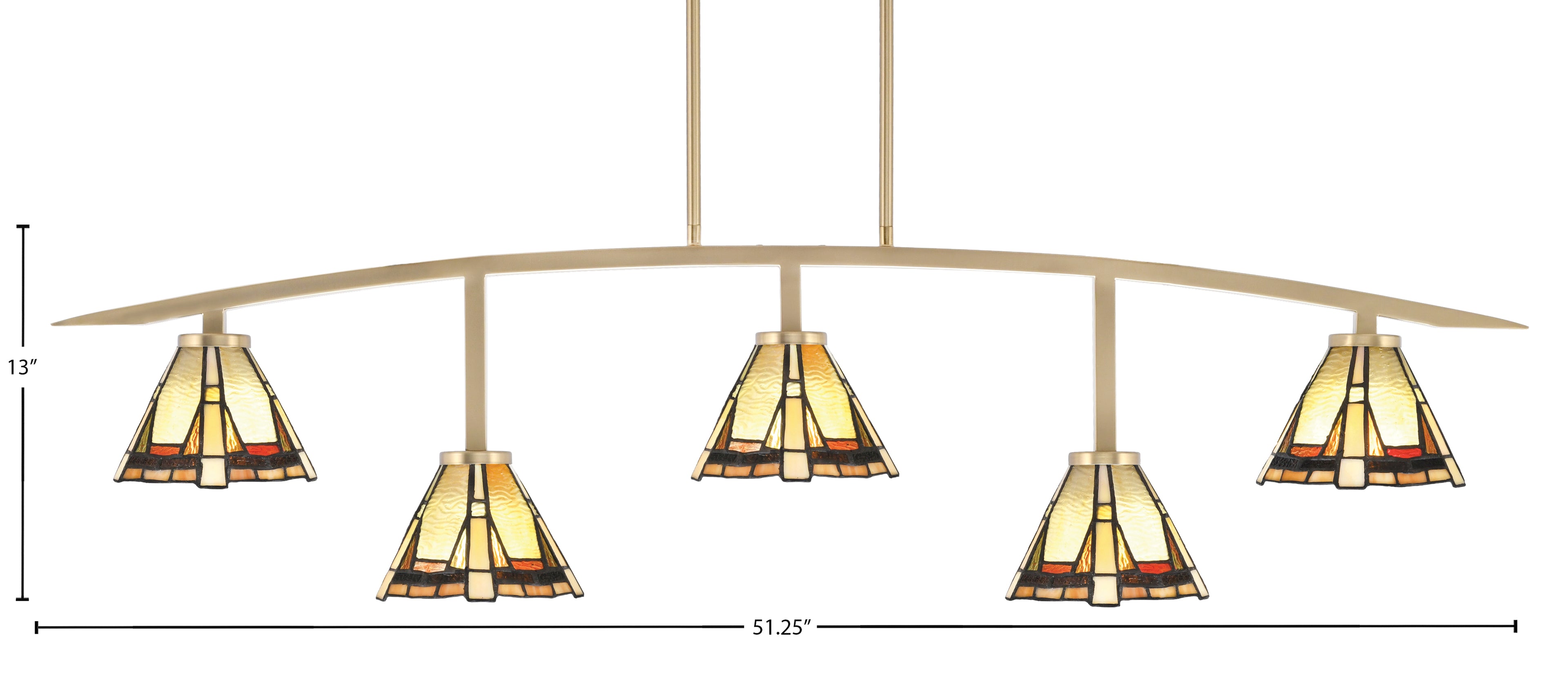 Kurve Five Light Bar in New Age Brass with Zion Art Glass Shade