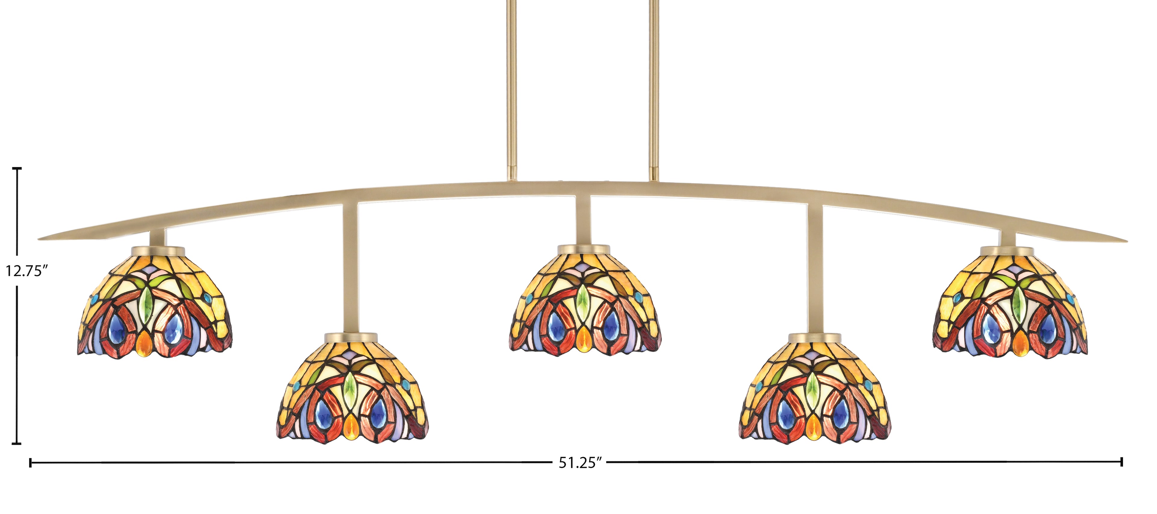 Kurve Five Light Bar in New Age Brass with Lynx Art Glass Shade