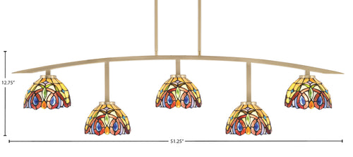 Kurve Five Light Bar in New Age Brass with Lynx Art Glass Shade