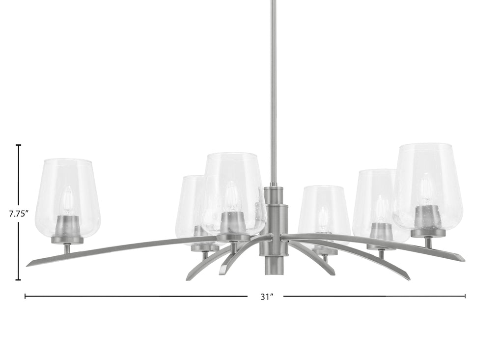 Kurve Six Light Chandelier in Graphite with Clear Bubble Shade
