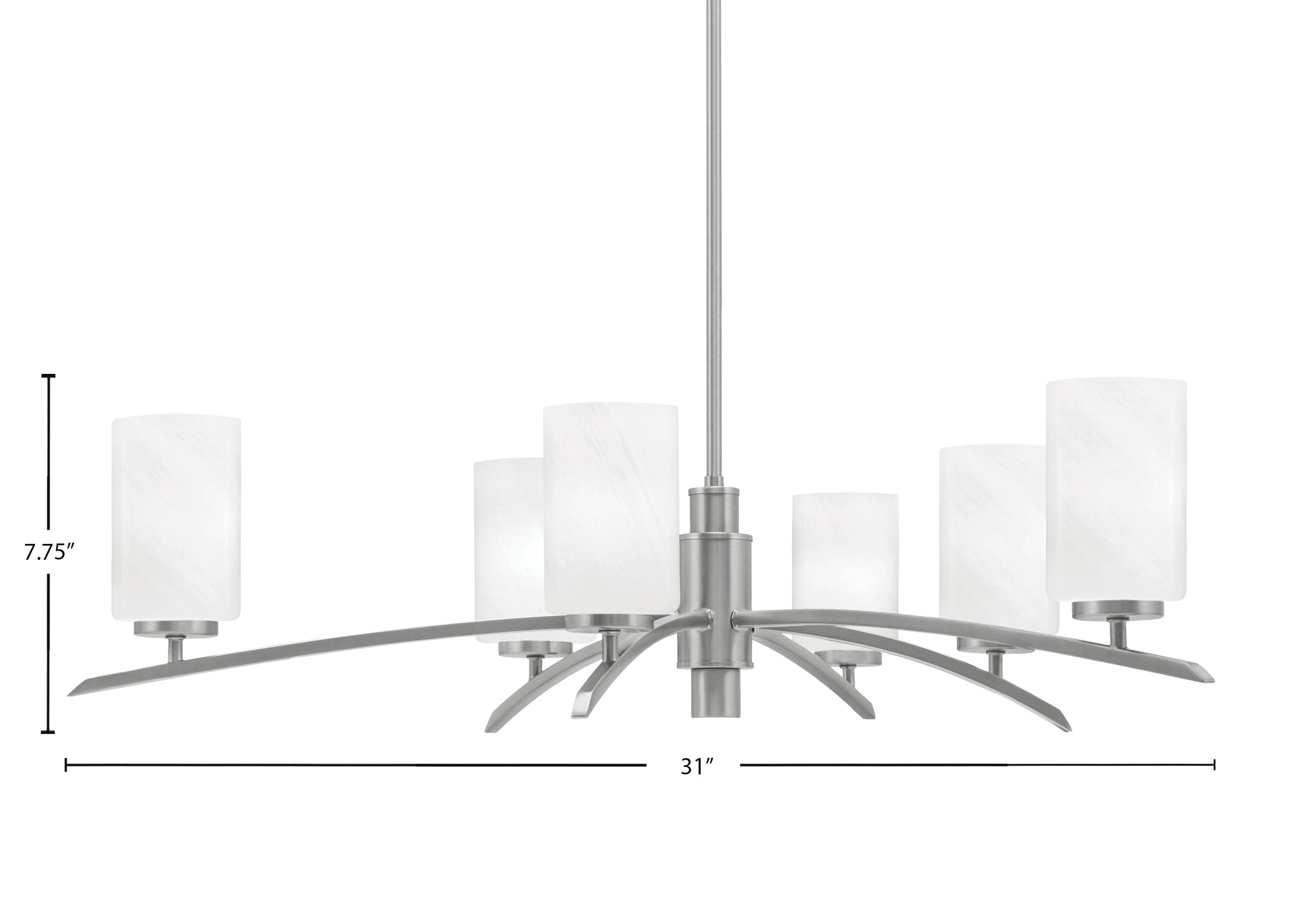 Kurve Six Light Chandelier in Graphite with White Marble Shade