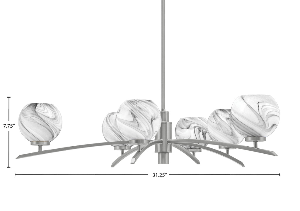 Kurve Six Light Chandelier in Graphite with Onyx Swirl Shade