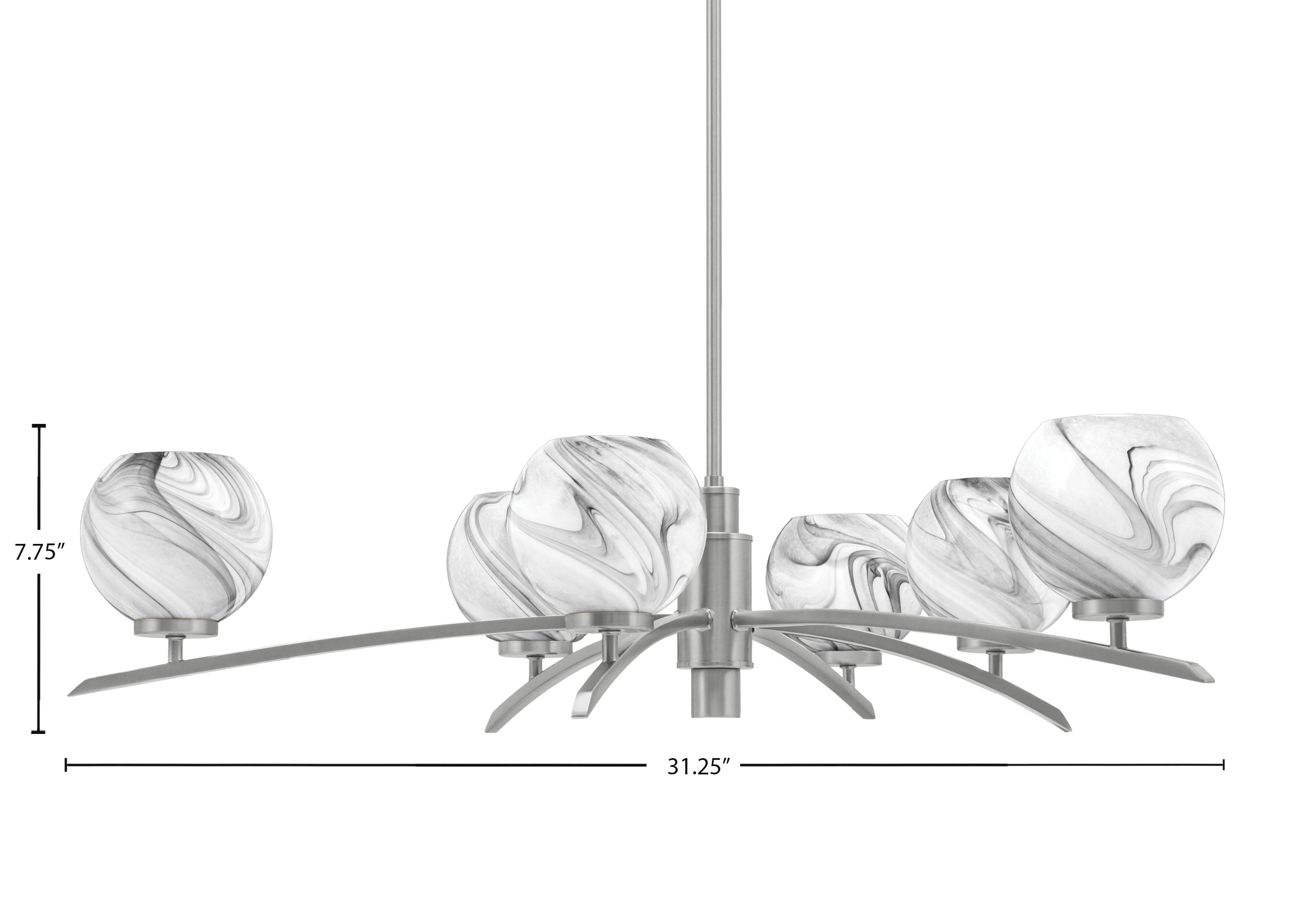 Kurve Six Light Chandelier in Graphite with Onyx Swirl Shade