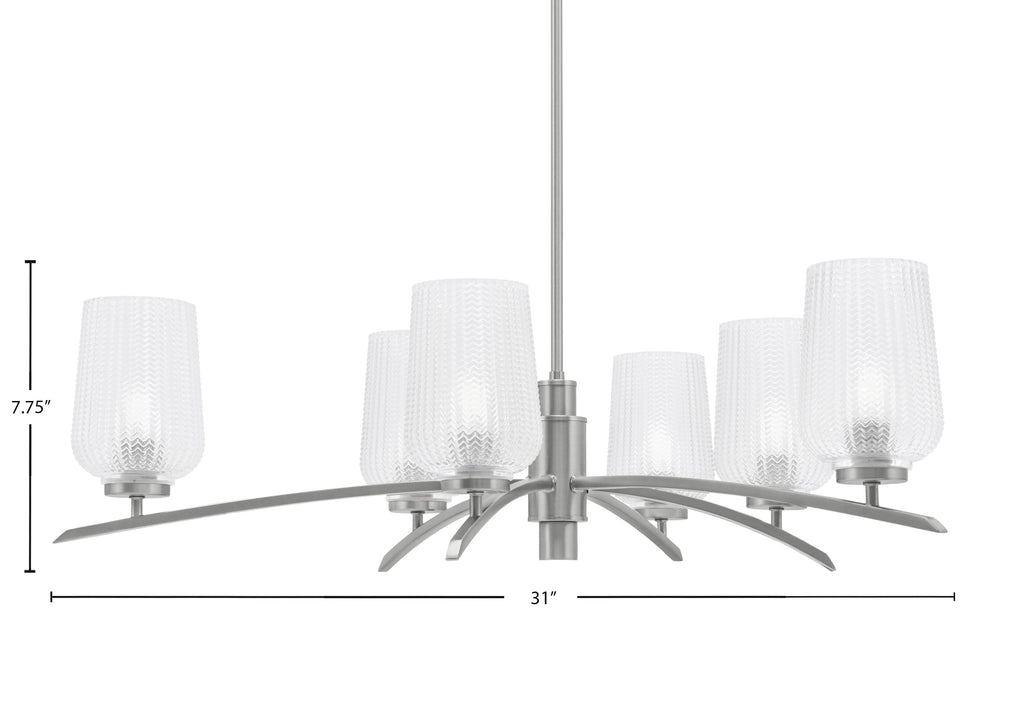Kurve Six Light Chandelier in Graphite with Clear Textured Shade