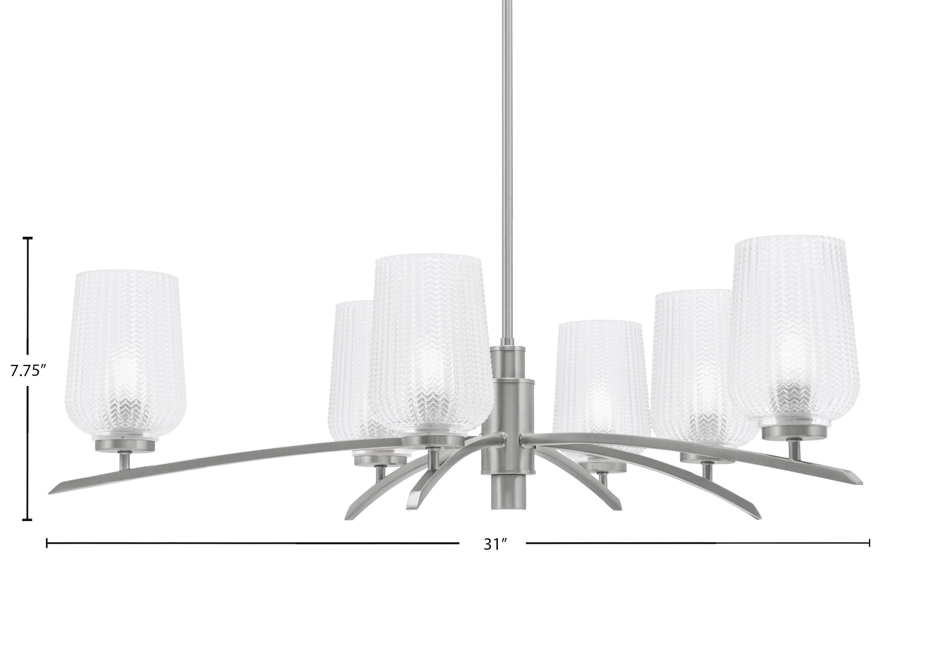 Kurve Six Light Chandelier in Graphite with Clear Textured Shade
