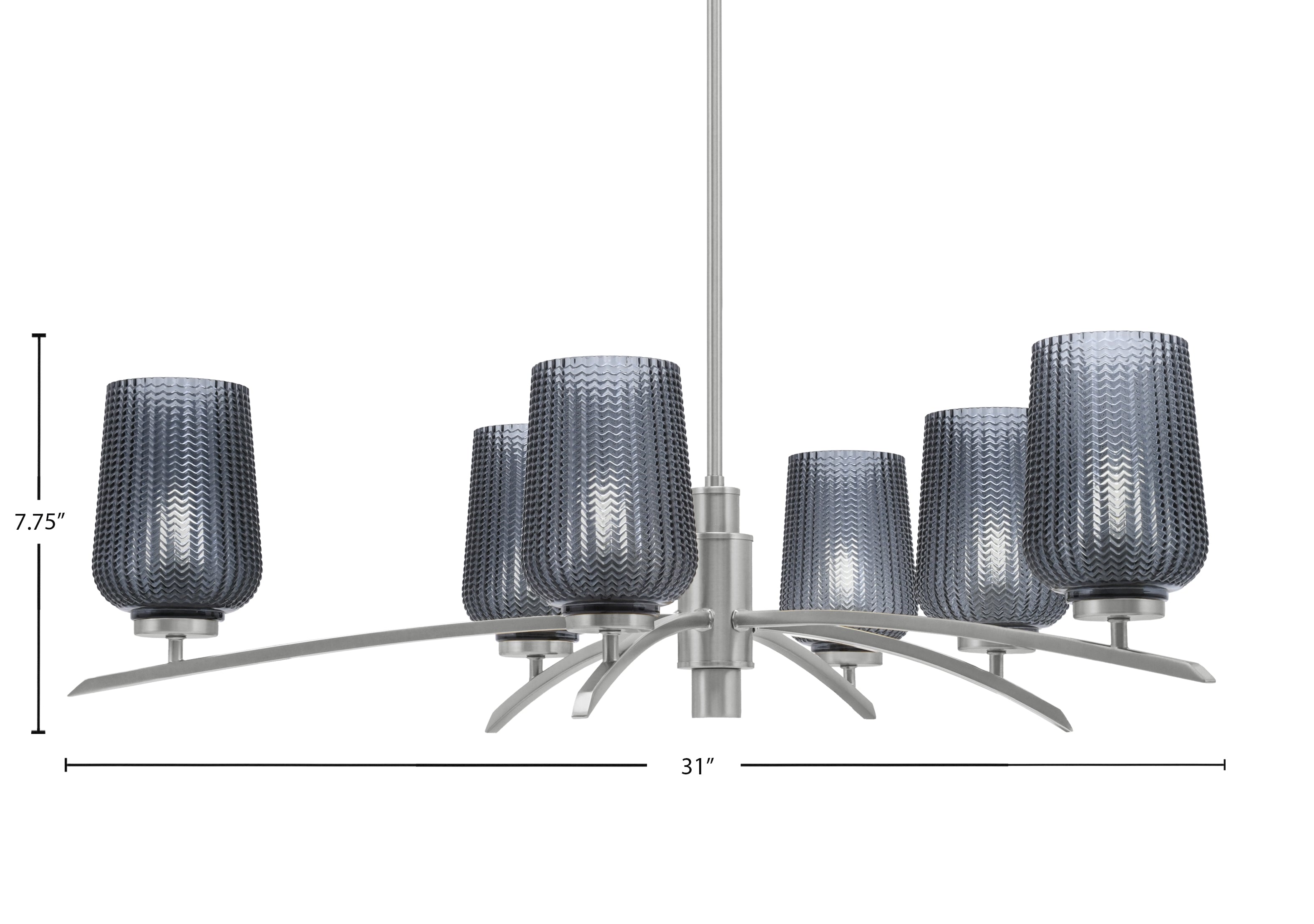 Kurve Six Light Chandelier in Graphite with Smoke Textured Shade