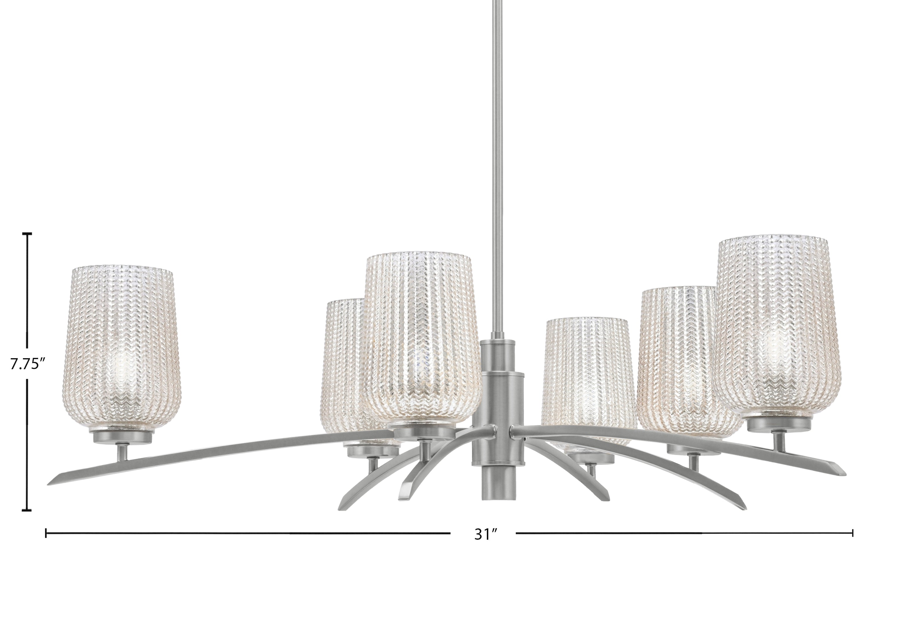 Kurve Six Light Chandelier in Graphite with Silver Textured Shade