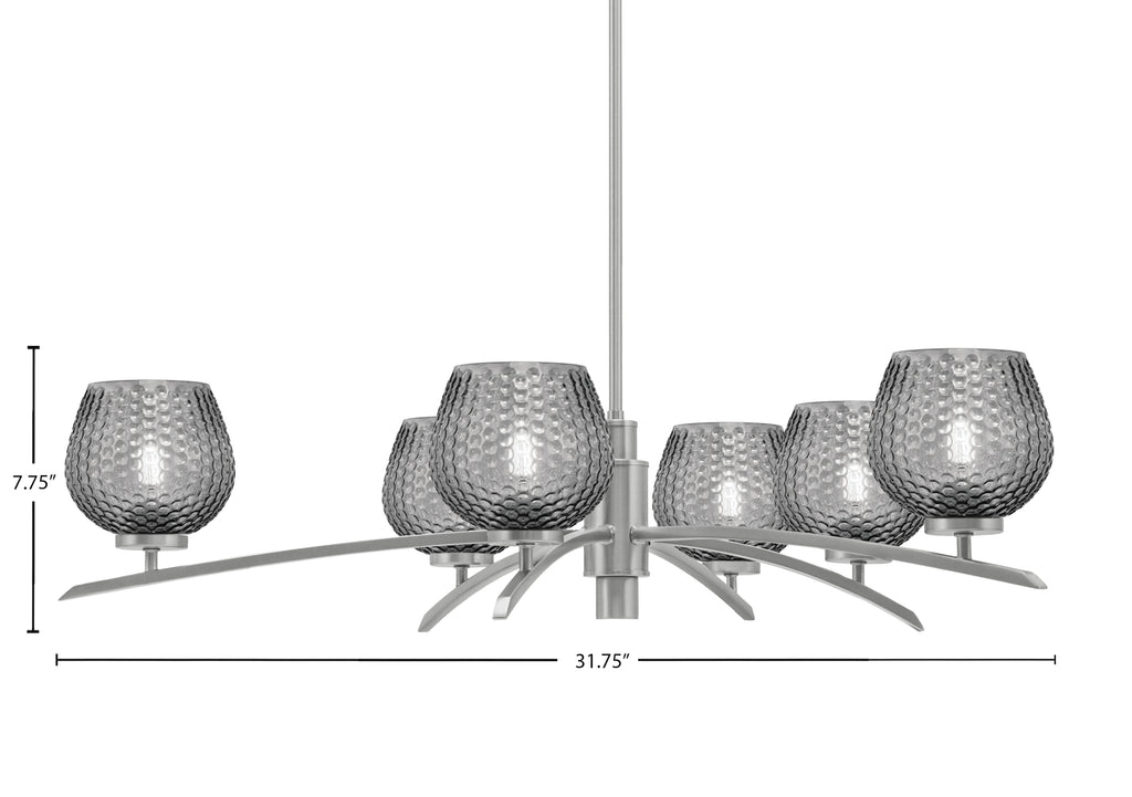 Kurve Six Light Chandelier in Graphite with Smoke Textured Shade