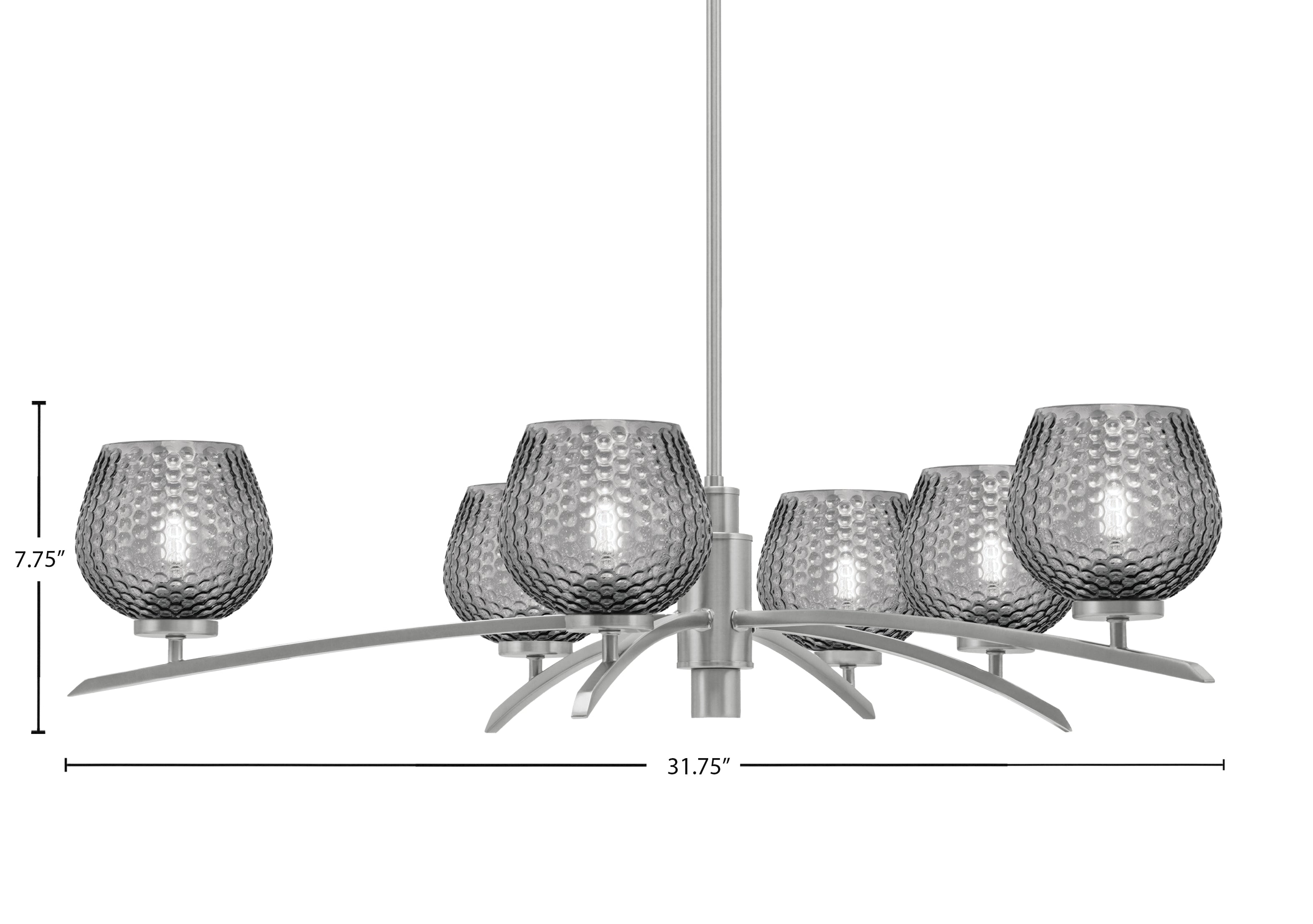 Kurve Six Light Chandelier in Graphite with Smoke Textured Shade