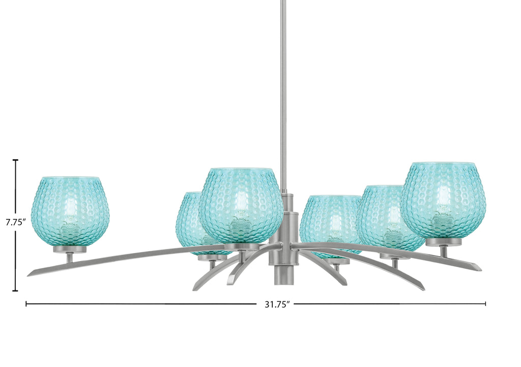 Kurve Six Light Chandelier in Graphite with Turquoise Textured Shade
