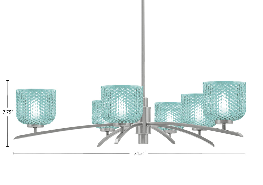 Kurve Six Light Chandelier in Graphite with Turquoise Textured Shade