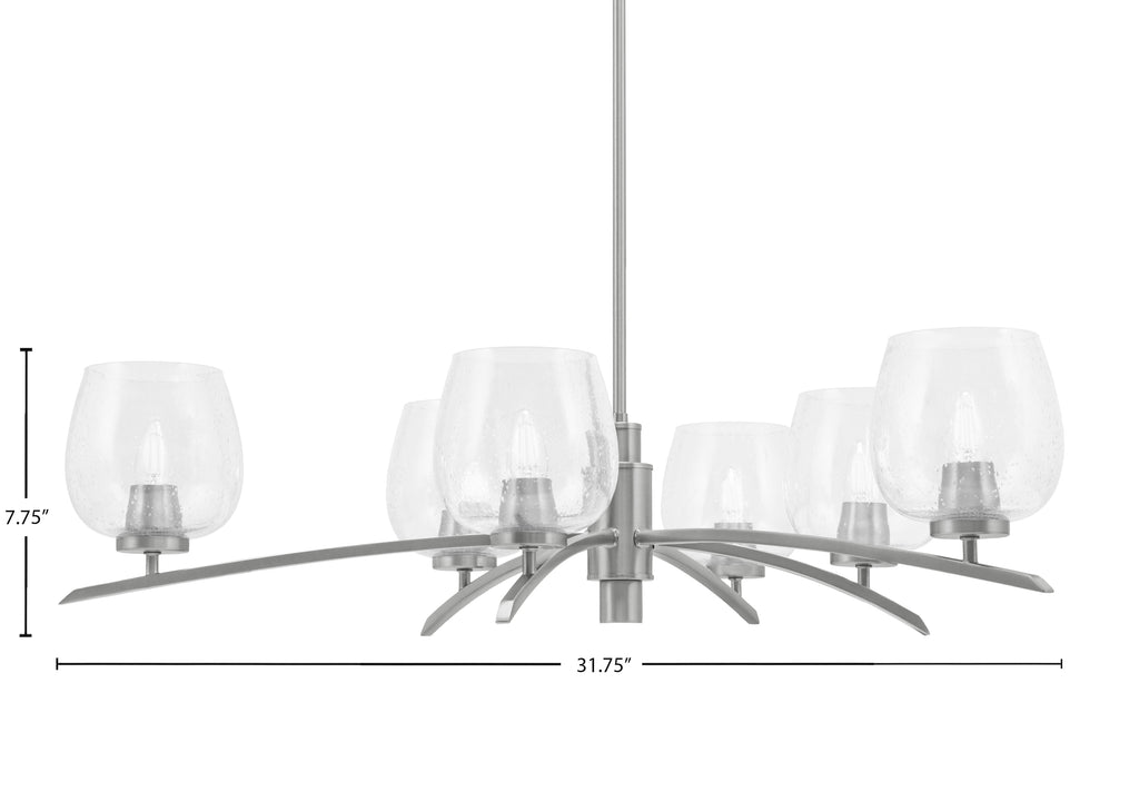 Kurve Six Light Chandelier in Graphite with Clear Bubble Shade