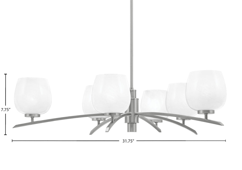 Kurve Six Light Chandelier in Graphite with White Marble Shade
