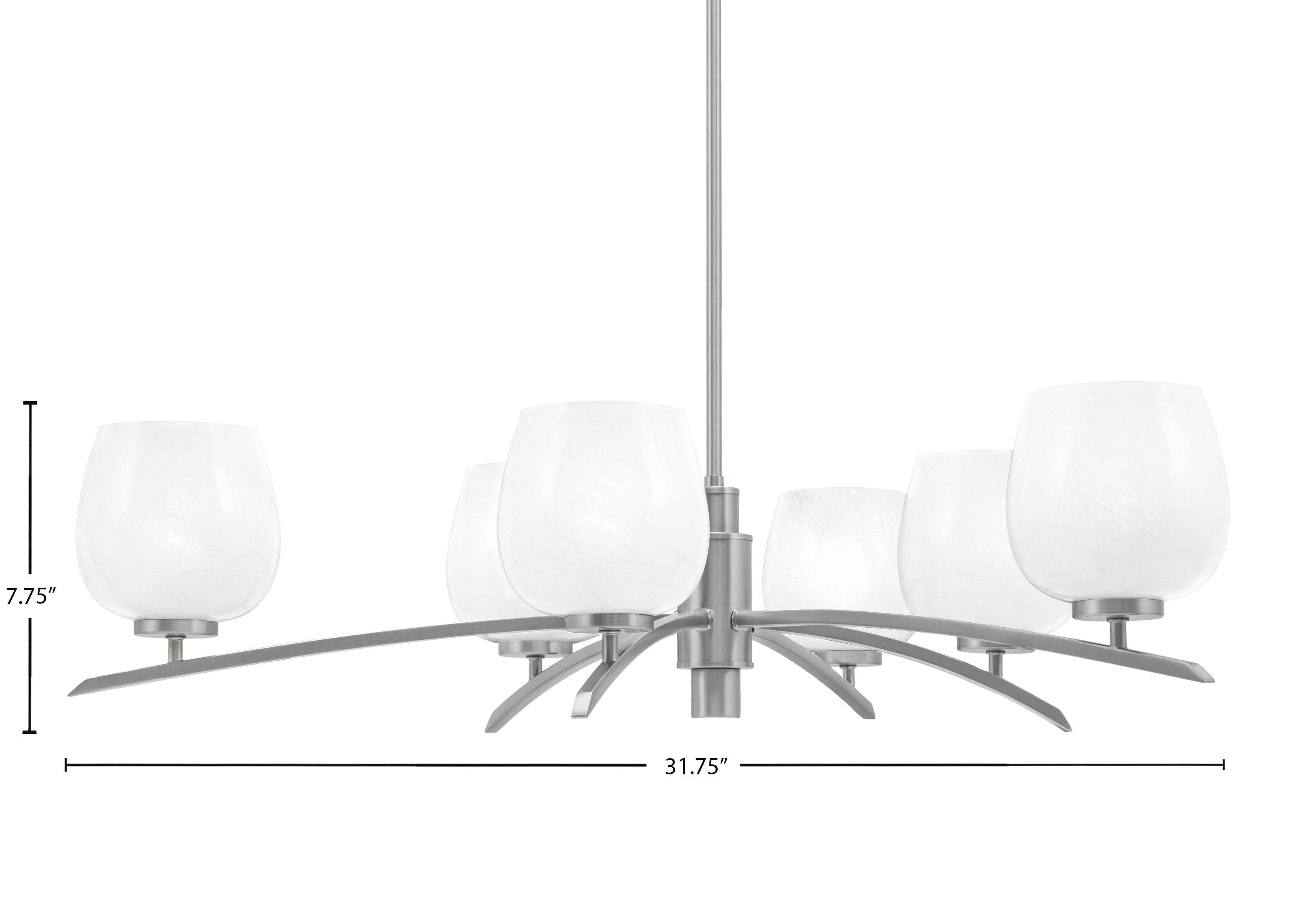 Kurve Six Light Chandelier in Graphite with White Marble Shade