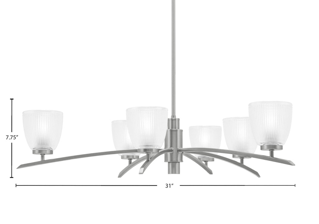 Kurve Six Light Chandelier in Graphite with Clear Ribbed Shade