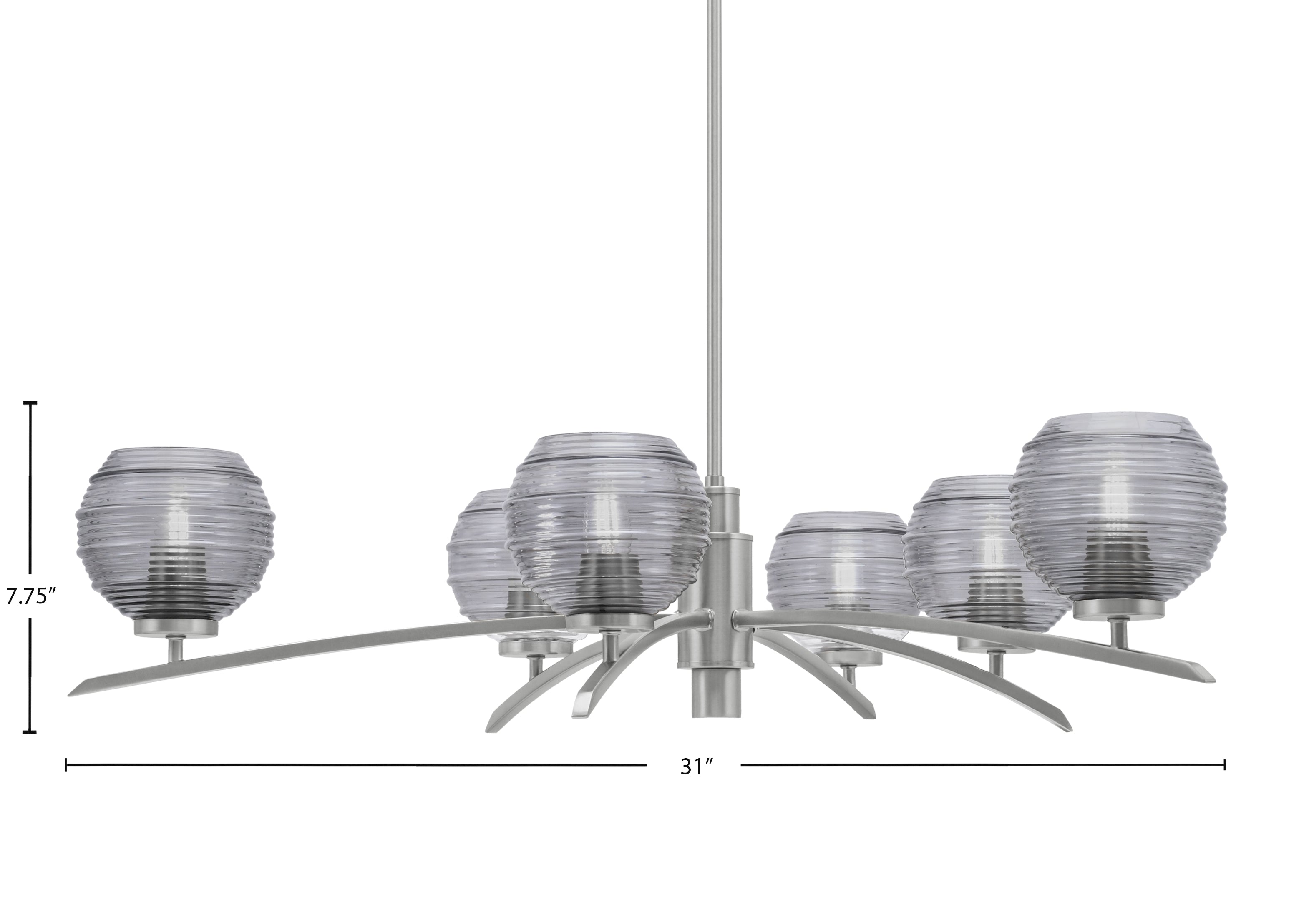 Kurve Six Light Chandelier in Graphite with Smoke Ribbed Shade