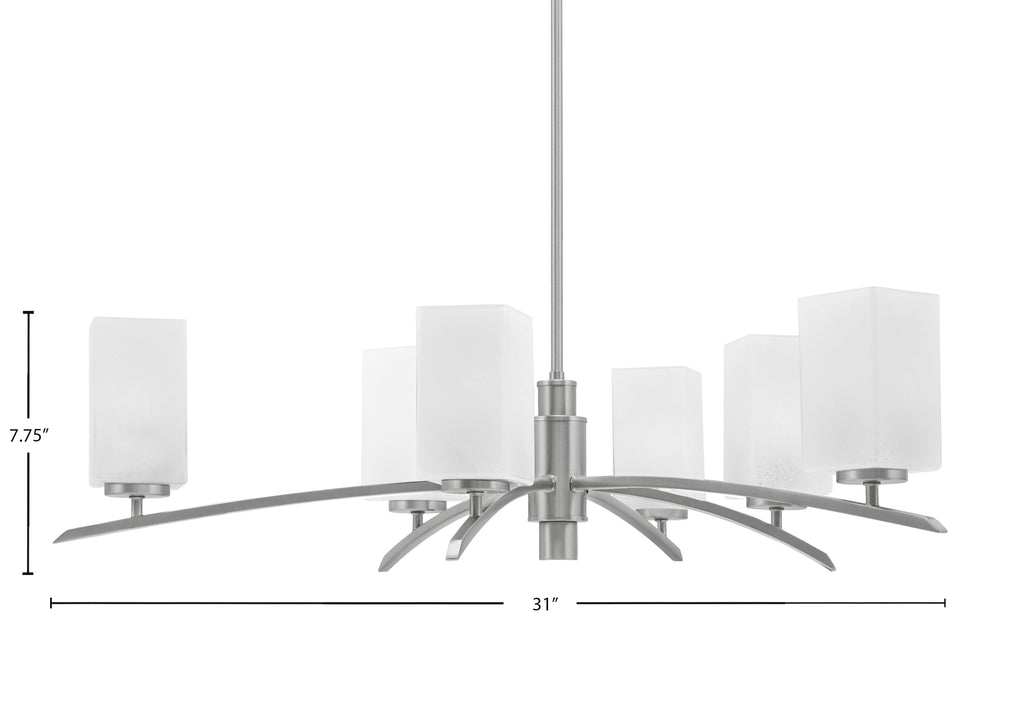 Kurve Six Light Chandelier in Graphite with Square White Marble Shade