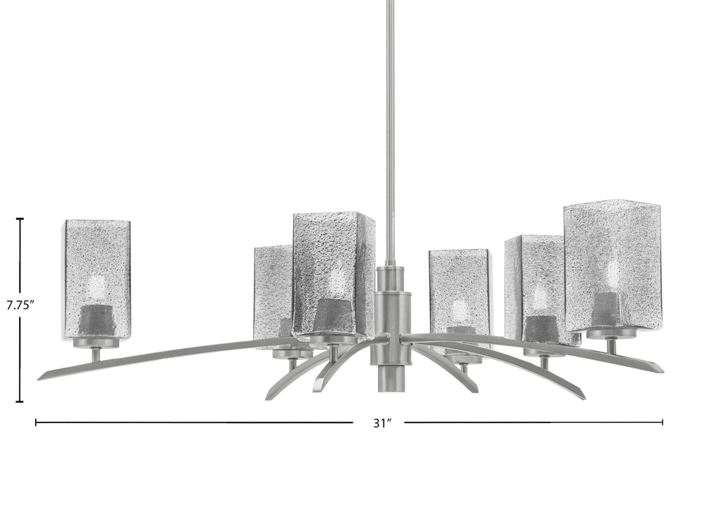 Kurve Six Light Chandelier in Graphite with Square Smoke Bubble Shade