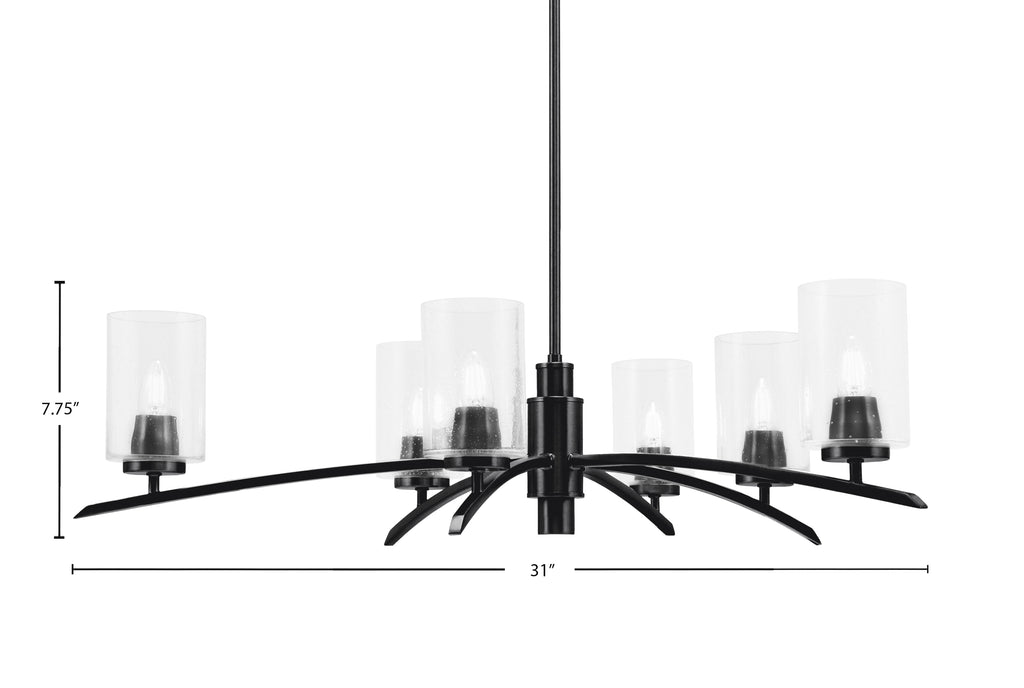 Kurve Six Light Chandelier in Matte Black with Clear Bubble Shade