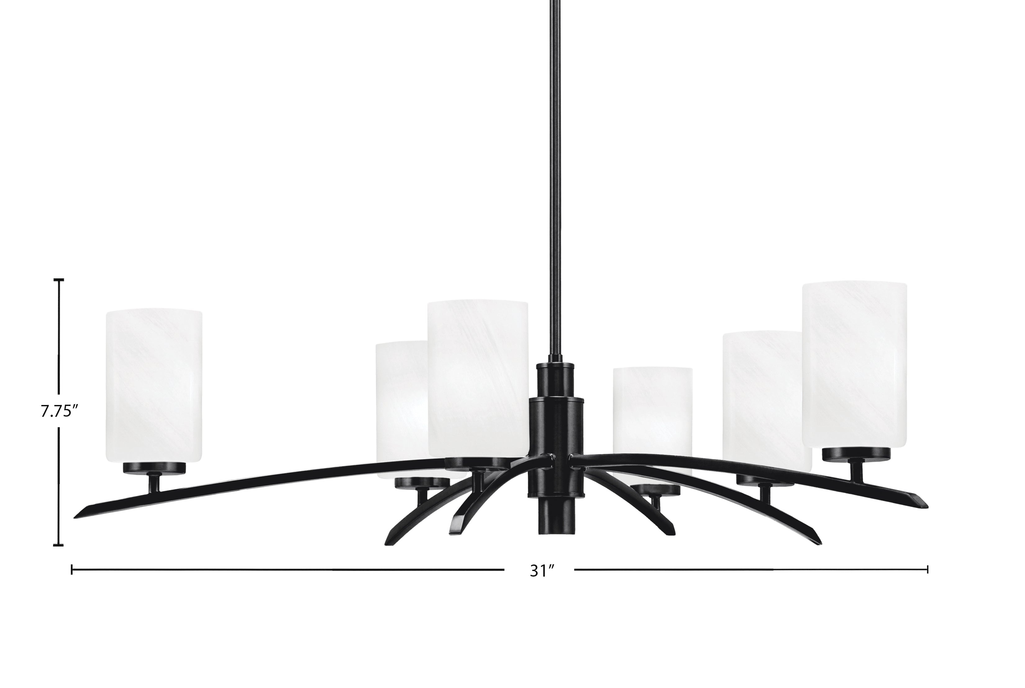 Kurve Six Light Chandelier in Matte Black with White Marble Shade