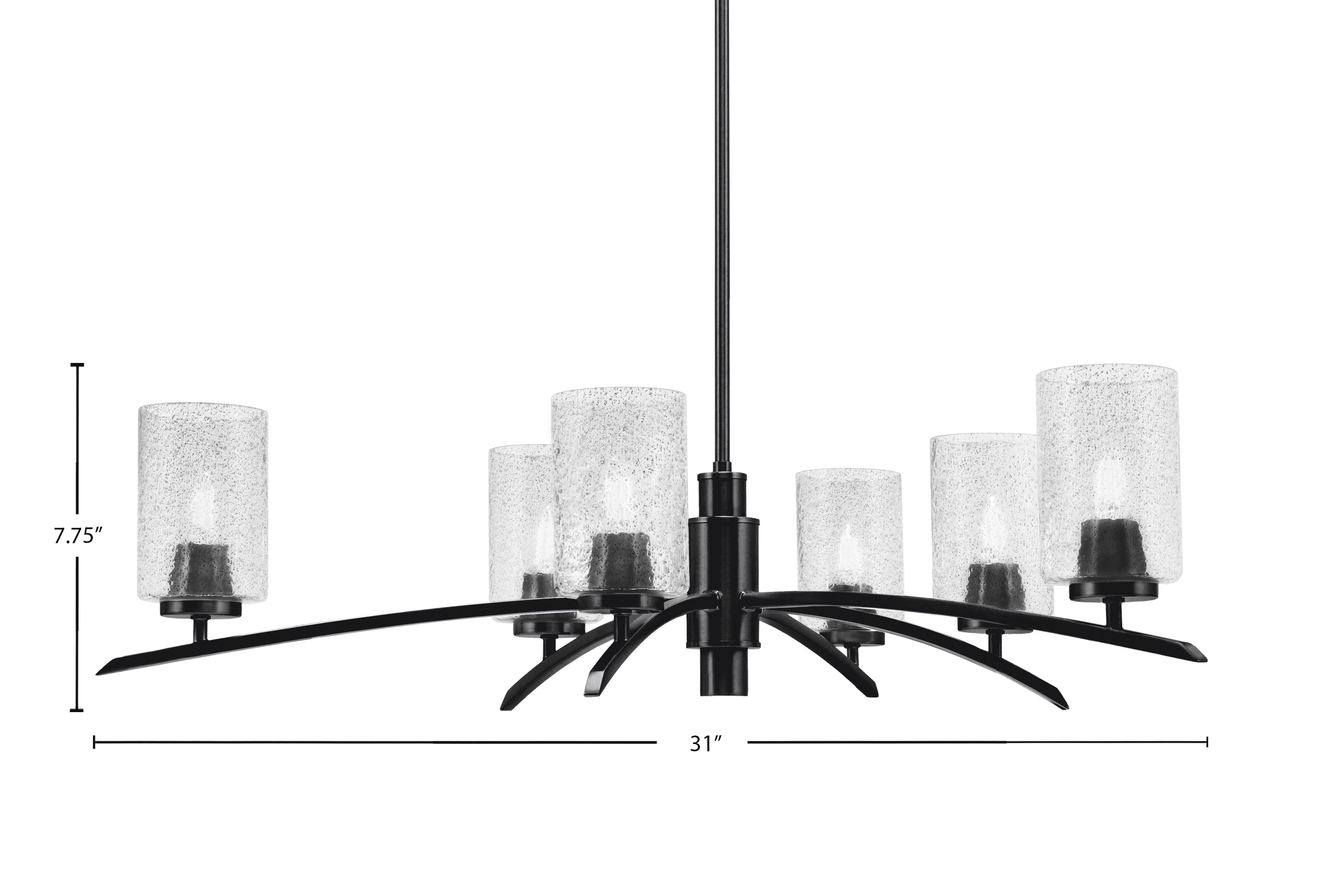 Kurve Six Light Chandelier in Matte Black with Smoke Bubble Shade