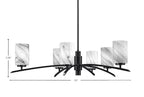 Kurve Six Light Chandelier in Matte Black with Onyx Swirl Shade