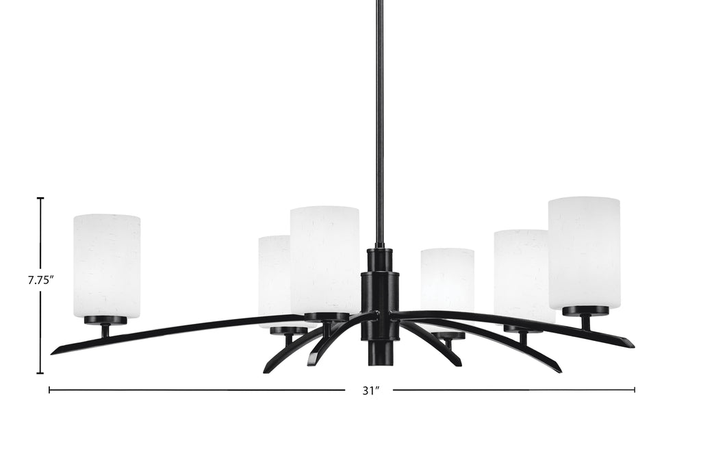 Kurve Six Light Chandelier in Matte Black with White Muslin Shade