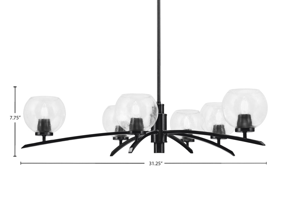 Kurve Six Light Chandelier in Matte Black with Clear Bubble Shade
