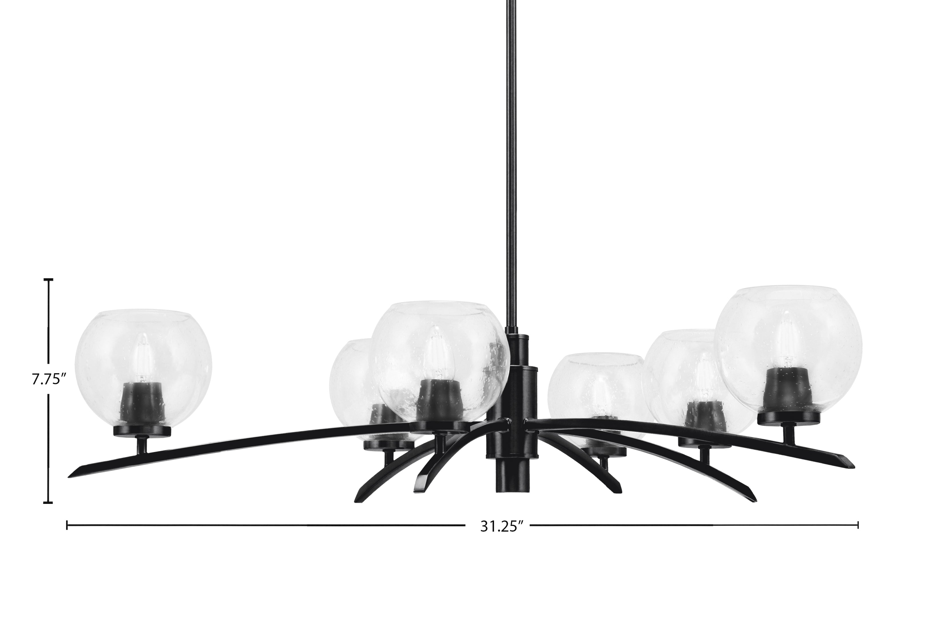 Kurve Six Light Chandelier in Matte Black with Clear Bubble Shade