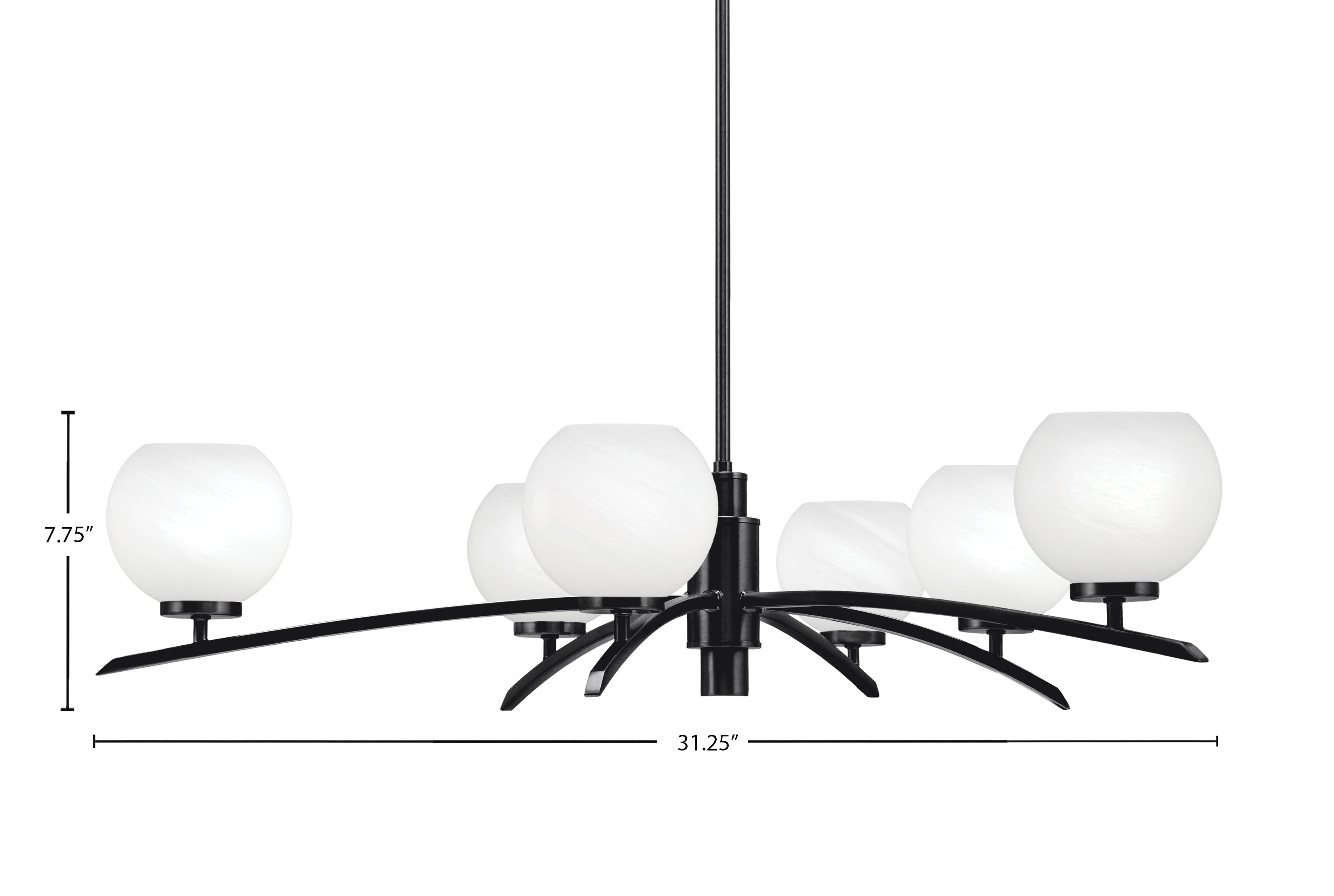 Kurve Six Light Chandelier in Matte Black with White Marble Shade