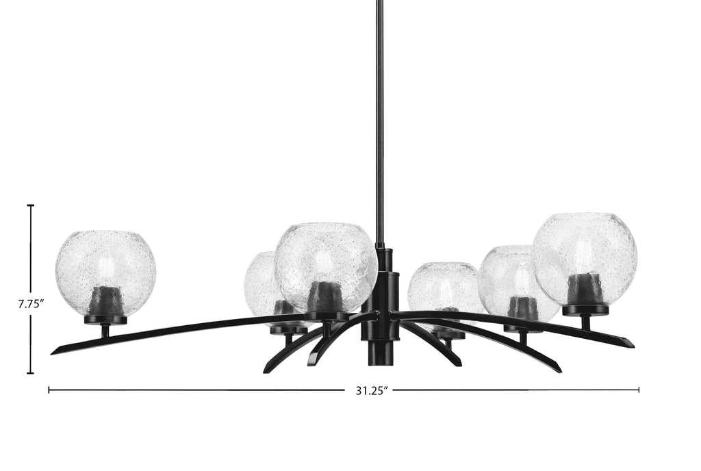 Kurve Six Light Chandelier in Matte Black with Smoke Bubble Shade