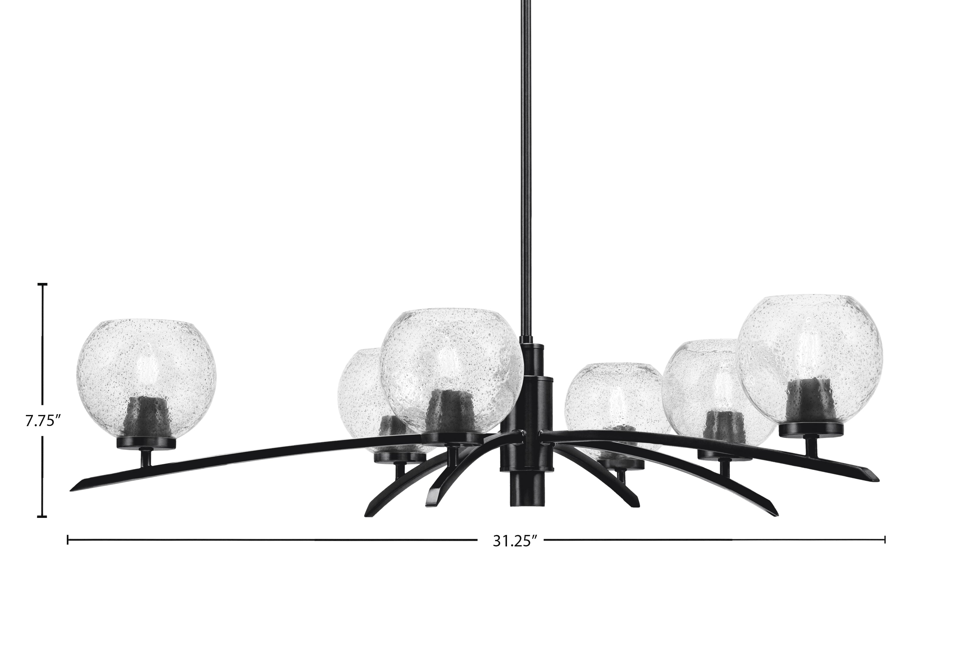 Kurve Six Light Chandelier in Matte Black with Smoke Bubble Shade
