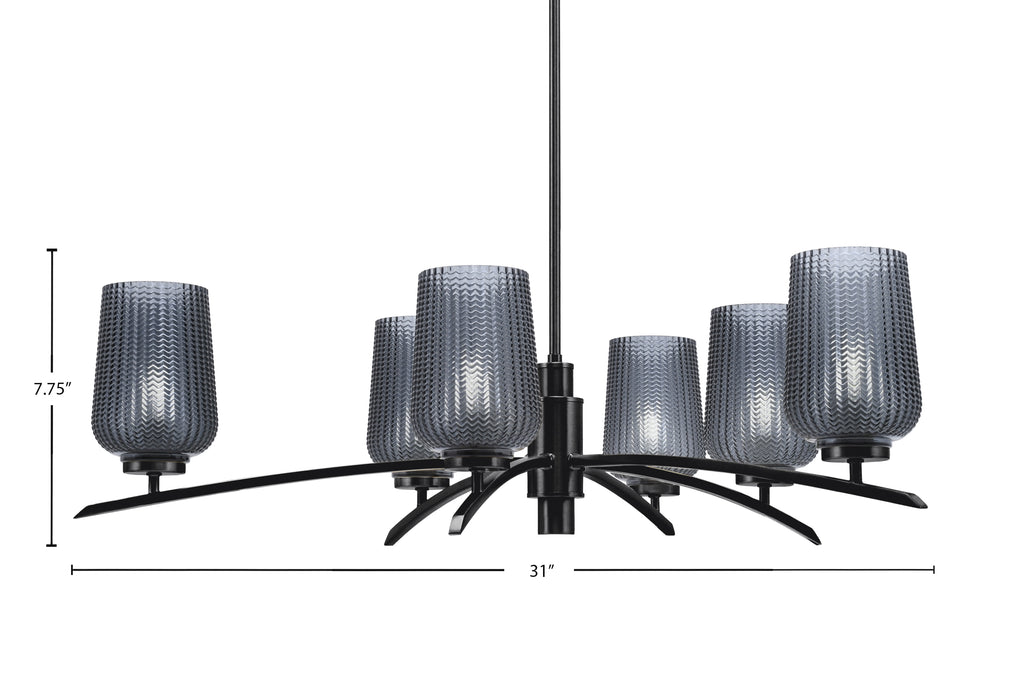 Kurve Six Light Chandelier in Matte Black with Smoke Textured Shade