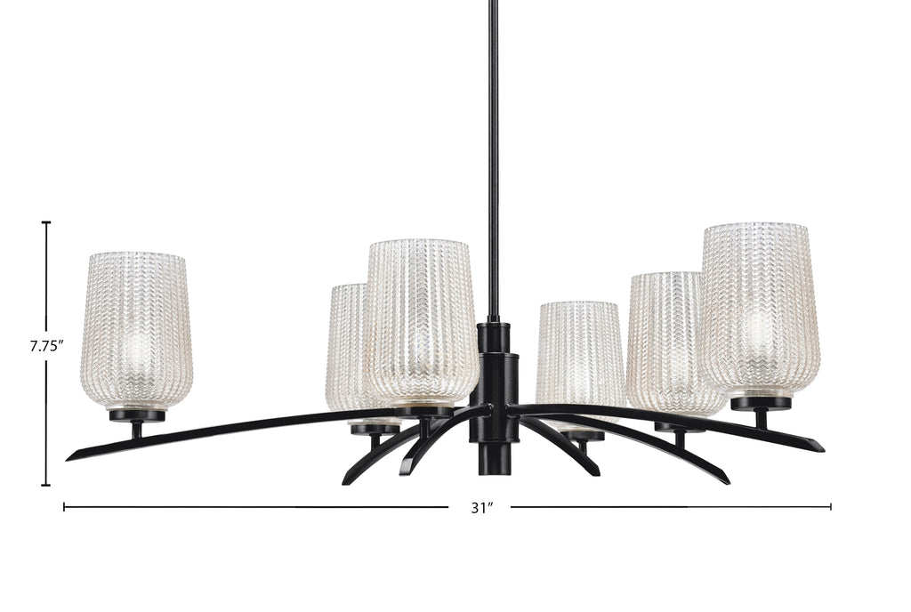 Kurve Six Light Chandelier in Matte Black with Silver Textured Shade