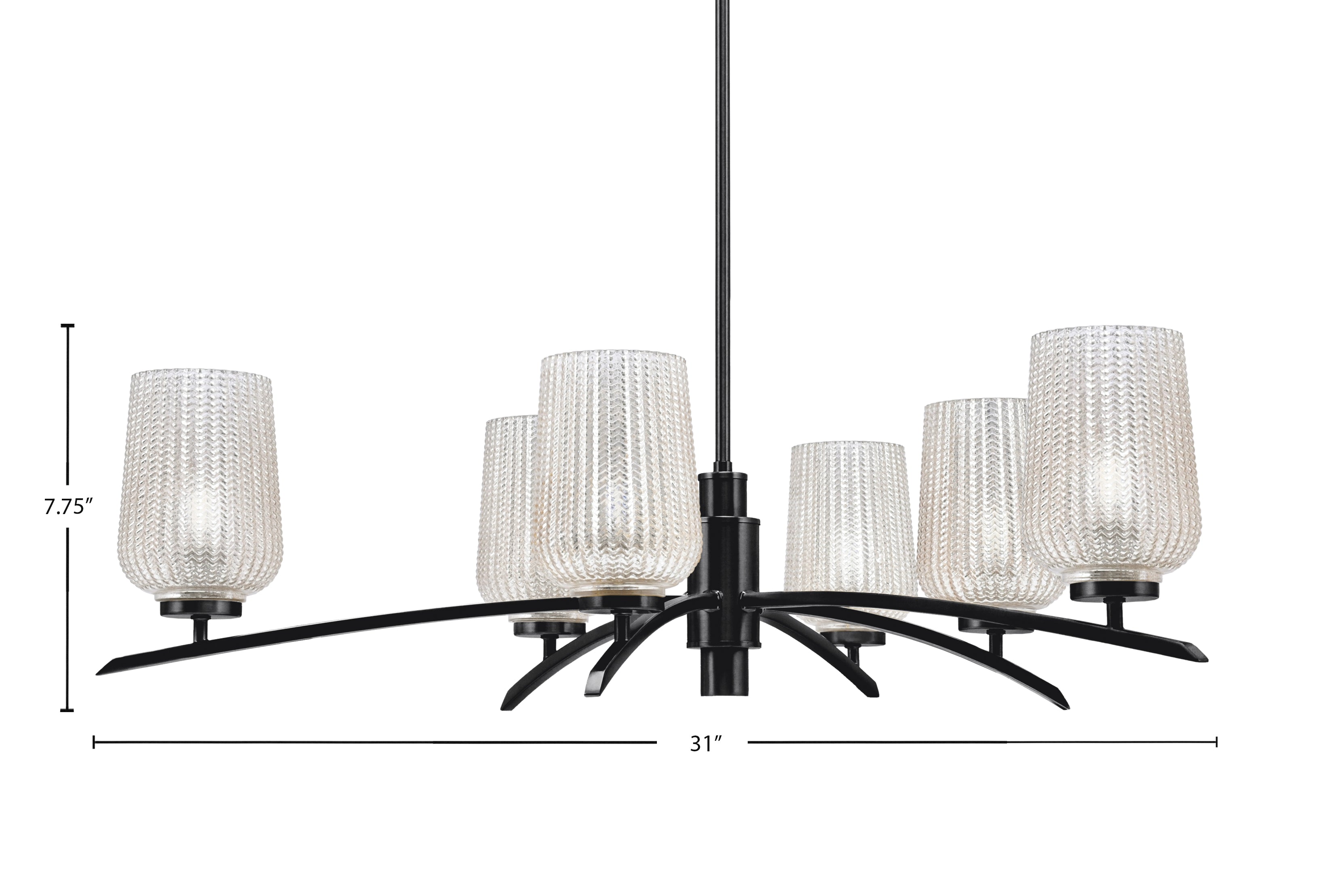Kurve Six Light Chandelier in Matte Black with Silver Textured Shade