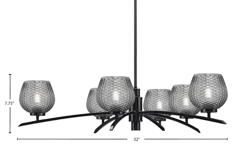 Kurve Six Light Chandelier in Matte Black with Smoke Textured Shade