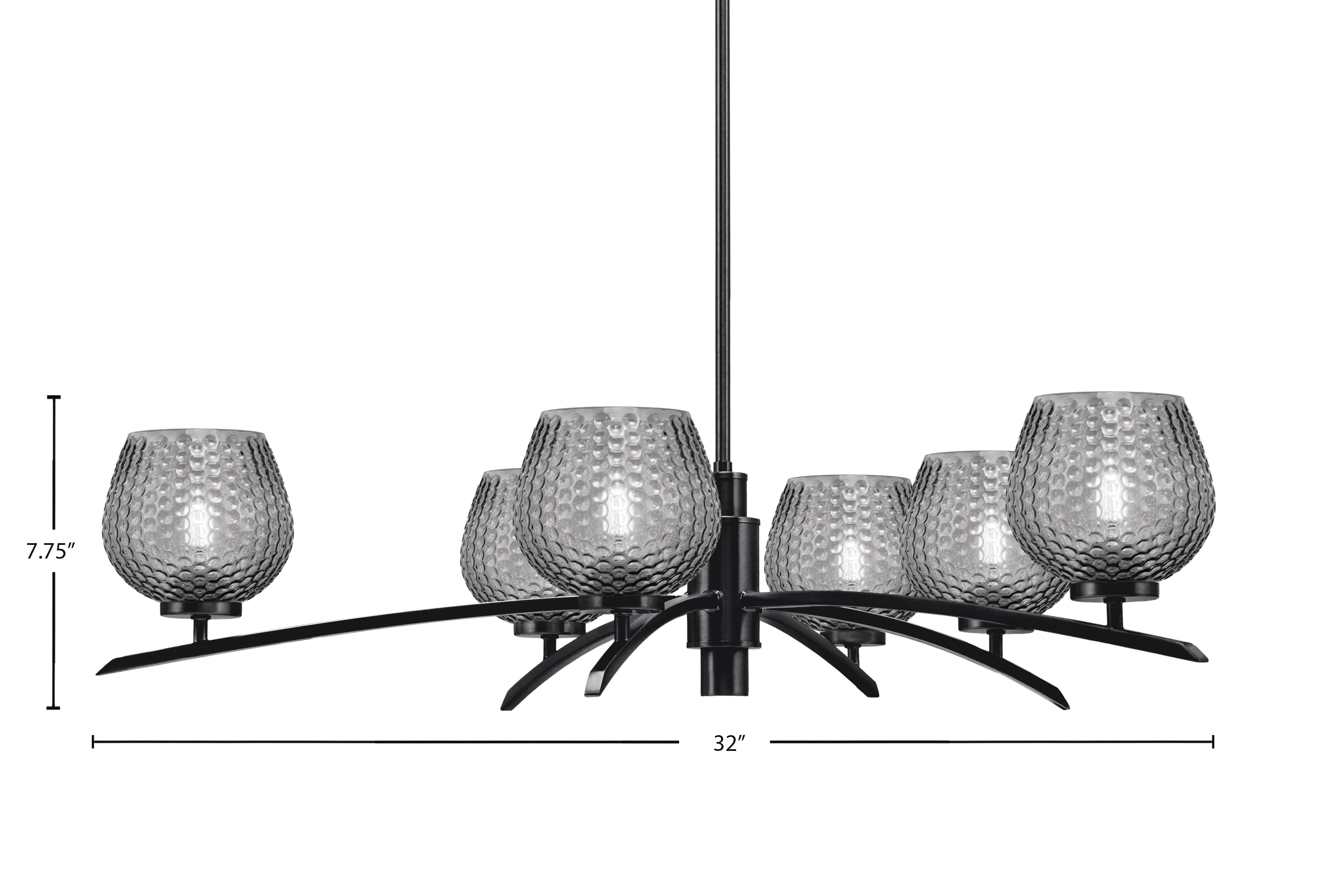 Kurve Six Light Chandelier in Matte Black with Smoke Textured Shade