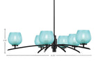 Kurve Six Light Chandelier in Matte Black with Turquoise Textured Shade